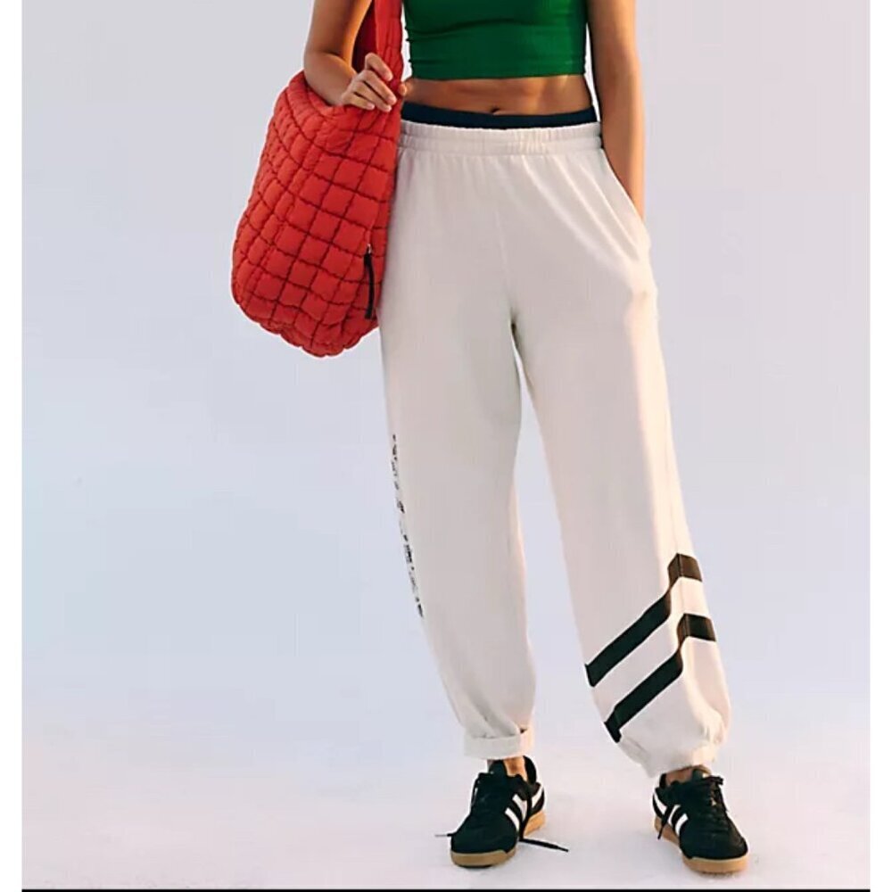 Free People All Star Logo Wide Leg Jogger Sweatpants White Size Large
